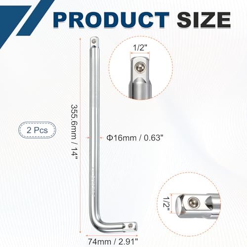 HARFINGTON 2 Pcs Socket Breaker Bar 1/2" Drive 14" Long 50BV30 Alloy Steel L-Shape Extension Bar Axle Nut Socket Wrench Hand Tool for Car Mechanical Equipment Repair, Silver - size: 1/2"x14"