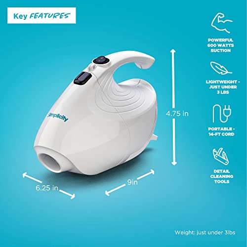 Simplicity Vacuums Flash Mini Handheld Vacuum, F1 | with Attachments, Powerful Corded Hand Vacuum, For Craft and Sewing Projects, Small Vacuum for Car Detailing