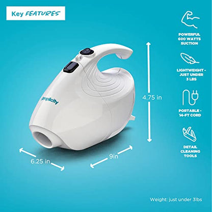 Simplicity Vacuums Flash Mini Handheld Vacuum, F1 | with Attachments, Powerful Corded Hand Vacuum, For Craft and Sewing Projects, Small Vacuum for Car Detailing