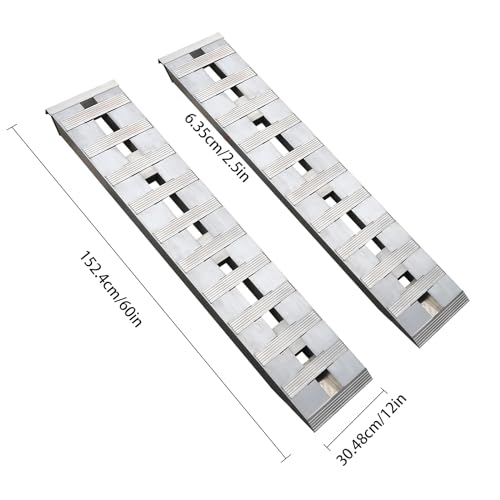 Heavy Duty Aluminum Loading Ramps - Set of 2, 5 Feet Long x 12 Inches Wide, 6000lbs Capacity for Trucks/Motorcycles, Hybrid Hook & Anti-Slip Crossbars