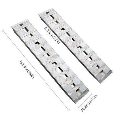 Heavy Duty Aluminum Loading Ramps - Set of 2, 5 Feet Long x 12 Inches Wide, 6000lbs Capacity for Trucks/Motorcycles, Hybrid Hook & Anti-Slip Crossbars