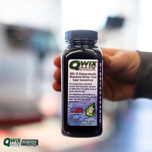 Qwix Mix Windshield Washer Fluid Concentrate, 1 Bottle Makes 55 Gallons - 100% Biodegradable Grime & Dirt Remover, Superior Commercial Grade Glass Cleaner, Single - color: Blue
