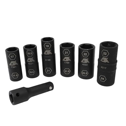 CTA Tools 7307 7 Pc. Flip Socket Set - Removal of Inflated, Warped and Mangled Chrome-Cap Style Lug Nuts - size: 7pc Set-17mmX17.5mm-27mmX27.5mm-1/2" Drive Ext