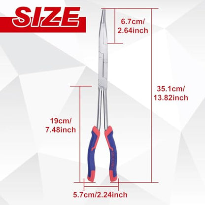 13Inch Double-Joint Bent Long Nose Pliers Long Reach 45-Degree Bent Long Nose Pliers Serrated Jaw Dual Pivot Plier Hose Grip Plier for Hard to Reach Narrow Spaces - style: Bent Nose