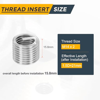 HARFINGTON 20pcs Wire Thread Repair Inserts M14 x 2 x 1.5D (21mm) Metric 304H Stainless Steel Helical Coiled Wire Screw Threaded Sleeve Sheath for Automotive Repairs - size: M14 x 2 x 1.5D