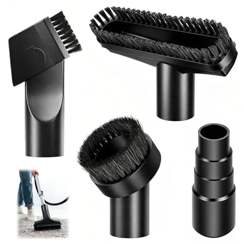 Vacuum Attachments, 4 Pieces, 1-1/4 Inch, Round and Square Brushes, 2-in-1 Suction Brush, 4-Layer Adapter, Universal for Most Vacuum Cleaners