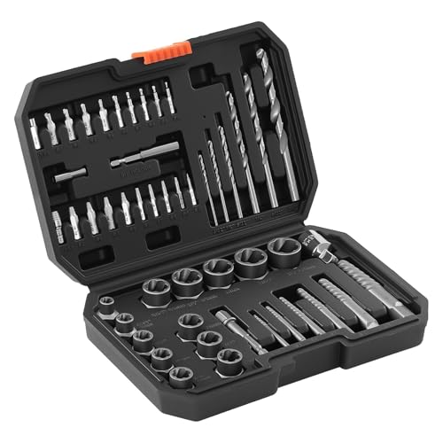 VEVOR 49-Piece Bolt Extractor Kit and Easy Out Screw Extractor Set, Lug Nut Removal Tool with Drill Bit Set for Removing Damaged, Frozen, Broken, Rusted, Rounded-Off Bolts, Nuts & Screws, Adapters - size: 49 PCS