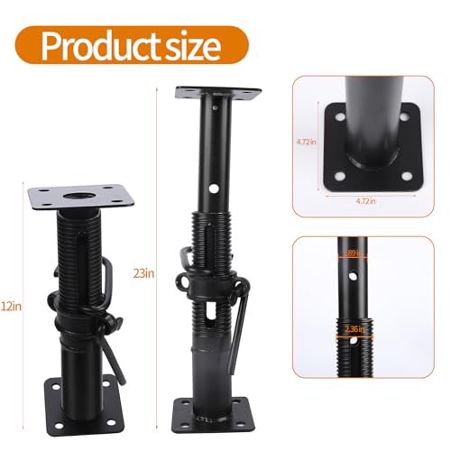 House Floor Jack Post, 12"-23" Height Range | Heavy Duty Telescoping, Max Load Capacity 18000 LBS, Steel Construction, Basement & Temporary Support