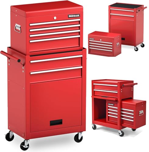 Goplus 6 Drawers Tool Chest, 2-in-1 Rolling Tool Box with Universal Lockable Wheels, Protective Liner, Detachable, Auto Lock, Metal Tool Storage Cart, Heavy Duty Tool Cabinet for Garage Shop - color: Red, style: 6 Drawers