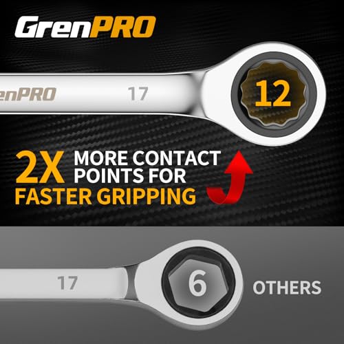 GRENPRO Ratcheting Wrench Set, 23PCS Combination Wrench Sets, Wrench Set Metric and Standard & SAE, 6-18mm & 1/4" to 3/4" with Color Ring, Ratchet Set With Roll Up Pouch, CRV Socket Mechanic Tool Sets - style: 23PCS Ratcheting Wrench Set Metric&SAE With C