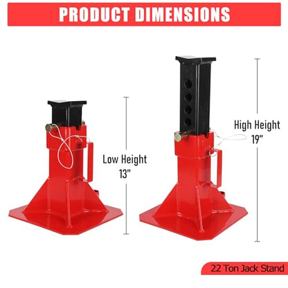 22 Ton A Pairs Heavy Duty Jack Stand Set, Pin Style Professional Jack Stands with Safety Lock, Adjustable Height 13"–19", High Capacity Support Stands for Cars, Trucks, Trailers & Automotive Repair - size: 22T