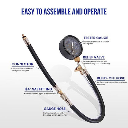 Lichamp Automotive Fuel Pressure Test Kit, Fuel Pump & Rail Diagnostic Gauge with Adapters, Hose, for Car/Truck/Motorcycle
