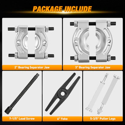 GOOACC 14pcs Bearing Puller Kit, 5 Ton Capacity Bearing Separator with 2" and 3" Jaws, Wheel Bearing Removal and Hub Axle Puller Set, Heavy Duty Gear Splitter Tool Kit, Pinion Pullers with Case, Black - color: 14pc Bearing Puller Black