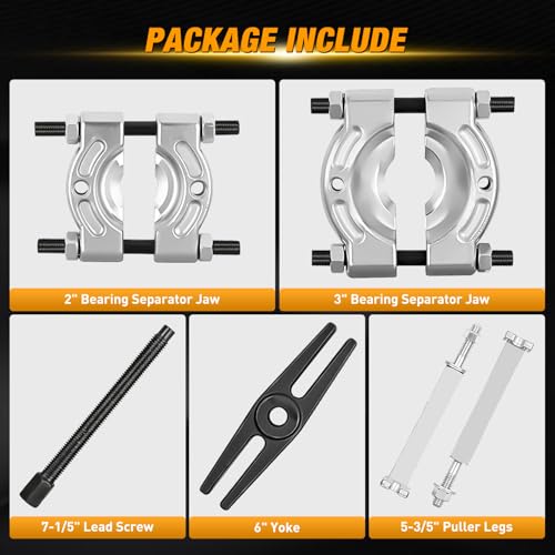 GOOACC 14pcs Bearing Puller Kit, 5 Ton Capacity Bearing Separator with 2" and 3" Jaws, Wheel Bearing Removal and Hub Axle Puller Set, Heavy Duty Gear Splitter Tool Kit, Pinion Pullers with Case, Black - color: 14pc Bearing Puller Black