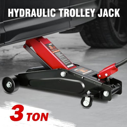 DNA Motoring 3 Ton Low Profile Floor Jack, 3 tons (6000 lbs) Capacity Fast Lift Hydraulic Trolley Service/Floor Jack, 7.7-21" Lifting Range, Red, TOOLS-00674-RD - color: Red, style: 3 ton