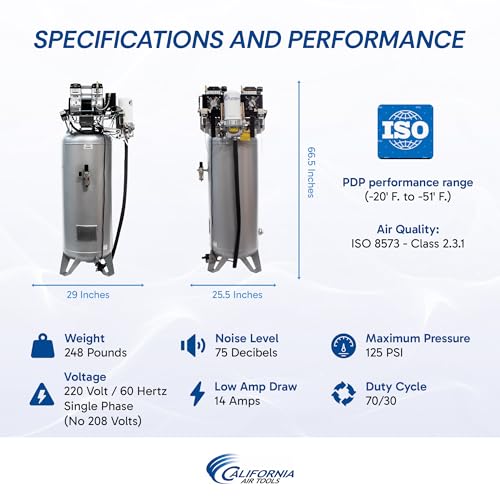 California Air Tools 60040DCADC 4.0 HP Ultra Quiet and Oil-Free Air Compressor, 60 Gallon Steel Tank, 75 dBA Noise Level, with Air Drying System and Auto Drain - style: 60 Gallon ASME Tank w/98% Dry Air
