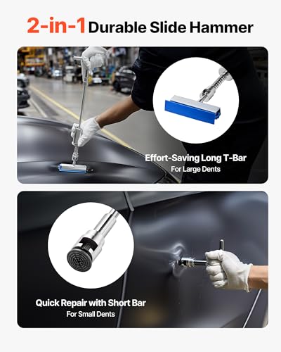 VEVOR Dent Puller Kit, 100 PCS Paintless Dent Removal Kit with Golden Lifter, Bridge Puller, Slide Hammer T-Bar, Glue Gun, Auto Body Hail Damage Remover Tools for Car Refrigerator Door Ding Repair - style: 100PCS
