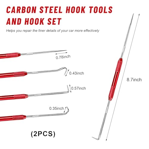 2 PCS Carbon Steel Hook Tool and Pick Set, Precision Double End Hook and Pick Tool Puller Remover, O-Ring Seal Gasket Picks Set Auxiliary Dismantling Fittings for Most Cars (Red) - color: Red