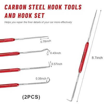 2 PCS Carbon Steel Hook Tool and Pick Set, Precision Double End Hook and Pick Tool Puller Remover, O-Ring Seal Gasket Picks Set Auxiliary Dismantling Fittings for Most Cars (Red) - color: Red