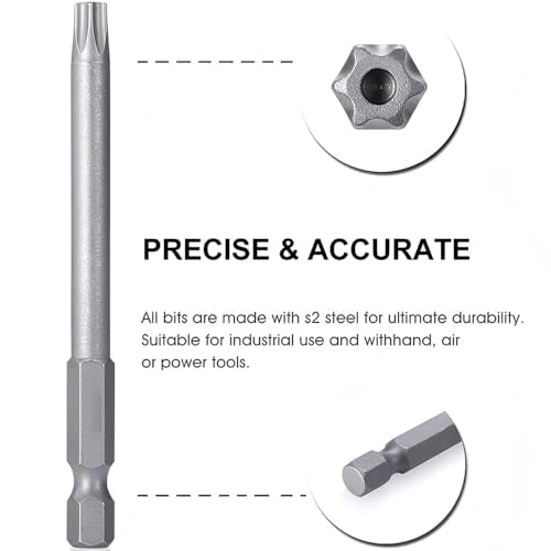 Wolfride 8Pcs Torx Head Screwdriver Bit Set 1/4 Inch Hex Shank Torx Head Drill Bits T8 T10 T15 T20 T25 T27 T30 T40 Magnetic Torx Bit set S2 150mm Length - style: Torx Head