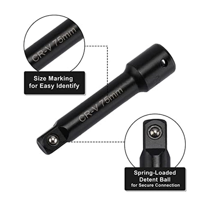Mayouko 1/4",3/8",1/2" Drive Extension Bar Set, CR-V, 9 Pieces Socket Extension Bars for Narrow and Deep Areas