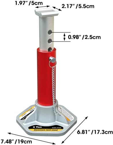 Big RED T43004-1 Torin Aluminum Jack Stands with Locking Support Pins: 3 Ton (6,000 lb.) Capacity, Red/Silver, 1 Pair - size: 3 ton, style: Aluminum Locking