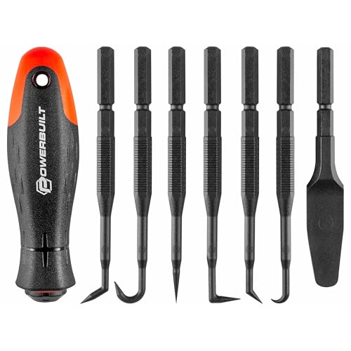Powerbuilt O-Ring Hook and Pick Set, 7 Interchangeable Picks with Double Injection Handle, Cars, Machinery, Plumbing - 643063ECE