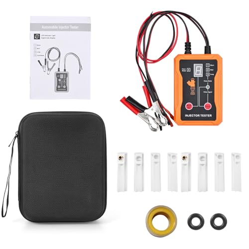 Drfeify Automotive Fuel Injector Tester, ABS Fuel Injector Cleaning Tool Kit with 8 Adapters, 4 Pulse Modes, Dual Channel for 2 Injectors, for Gasoline Engine Repair Shops (White) - color: White