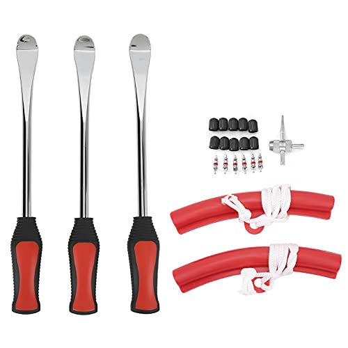 Tire Spoon Lever Iron Tool Set, Professional Tire Changing Kit for Motorcycle Bike ATV, Chrome Vanadium Steel Tire Repair Tool with Valve Core Extractor and Protective