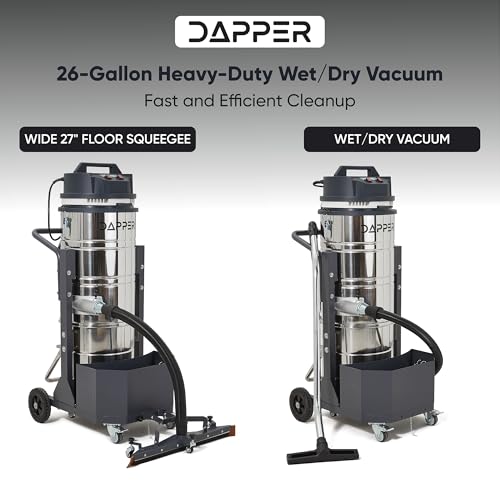 26.5 Gallon Heavy-Duty Industrial Wet/Dry Vacuum, Dual Motor, 3.3 HP, 222 CFM, 27" Squeegee, 120V/20A Plug, 2 Year Warranty - Ideal for Construction Sites, Warehouses & Industrial Cleanup - size: 26.5 Gal