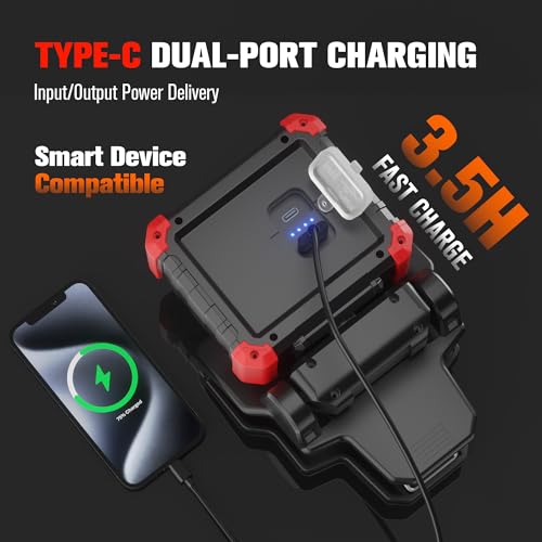 Yls 2 Pack LED Rechargeable Work Light with Clamp, 2100LM COB Magnetic Clip on Worklight with 3 Light Modes, 270°& 180° Rotatable Portable Clamp Worklight for Car Repairing, Jobsite, Grilling, Camping
