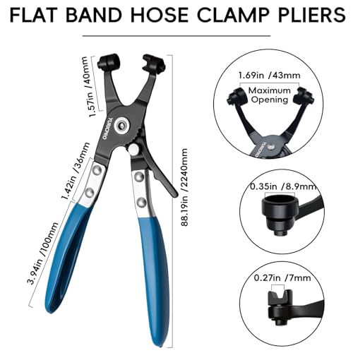 2 Pcs Hose Clamp Pliers Set，includes 45° Angle Flat Belt Hose Clamp Plier and Wide & Flat band Hose Clamp Plier for Removal and Installation of Spring Hose Clamps,for Automotive Fuel Oil Water Hose