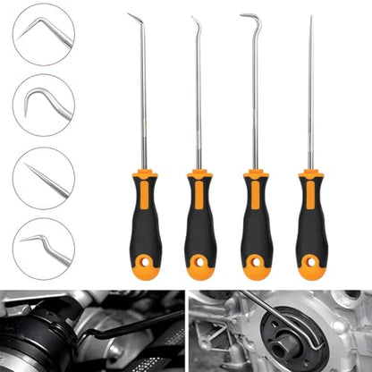 Zpana 4PCS Car Precision Hook and Pick Set, O Ring Vehicle Oil Seal Gasket Pick with Ergonomic Handle, Automotive Mechanic Hooks Puller Remover Tool, Universal for Automobile RV Truck (Style E) - size: StyleE
