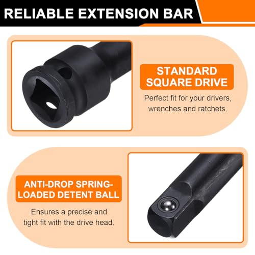 HARFINGTON Impact Socket Extension Bar 3/8" Square Drive 3" Long CR-V Steel Extension Rod Ratchet Wrench Driver Adapter for Axle Nut Sockets, Black - size: 3/8" Square Drive 3" Long