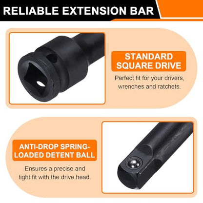 HARFINGTON Impact Socket Extension Bar 3/8" Square Drive 3" Long CR-V Steel Extension Rod Ratchet Wrench Driver Adapter for Axle Nut Sockets, Black - size: 3/8" Square Drive 3" Long
