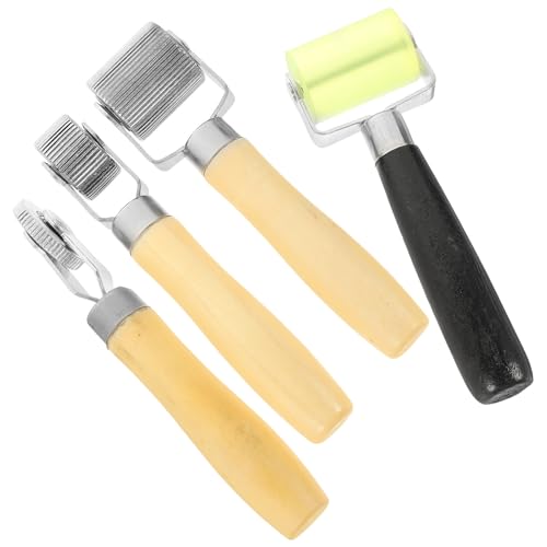Car Tire Repair Rollers with Wood and Iron Material 4pcs Sound Deadener Roller Tools for Smooth Rolling Action, Lightweight Design for Auto Noise Reduction and Patch Adhesion