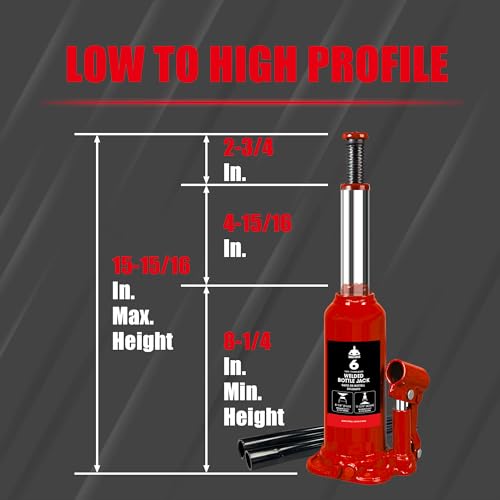 JACK BOSS Bottle Jack 6 Ton (13,200 LBs) Hydraulic Car Jack, Fit for Auto Truck Repair and House Lift, Red, AS90604B