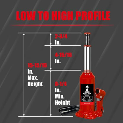 JACK BOSS Bottle Jack 6 Ton (13,200 LBs) Hydraulic Car Jack, Fit for Auto Truck Repair and House Lift, Red, AS90604B