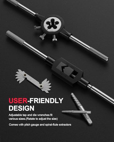 Kolvoii 52-Piece Large SAE Tap and Die Set, 1/4"-20 to 1"-14 Coarse and Fine Threads, Heavy-Duty GCr15 Steel Thread Repair & Rethreading Tool Kit for Internal & External Thread - size: 52-Piece SAE