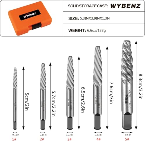 5Pcs Screw Extractor Set Spiral Flute Bolt Extractor Set Cr-MO Easy Out Bolt Extractor Set for Removing Stripped Screws and Broken Bolts - size: 5PCS
