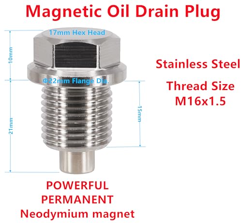 1PC M16x1.5 Stainless Steel Magnetic Oil Drain Plug Fit Subaru Ascent BRZ WRX Forester Impreza Legacy Outback Crosstrek Mini Cooper John Deere Aprilia Replace 32195AA020 DP009 803916010 Washer - size: M16x1.5