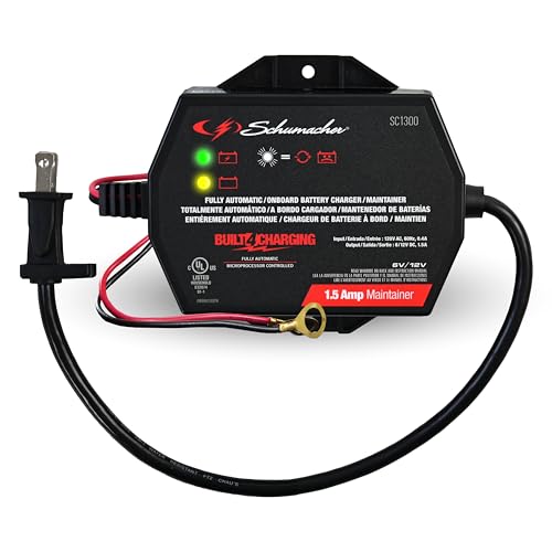 Schumacher Electric 1.5A Car Battery Charger and Maintainer, 3-in-1 Solution, for 6V/12V Power Sport, Automotive, and Marine Batteries, SC1300