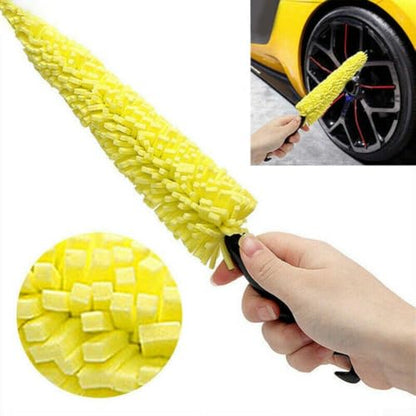 Car Wheel Brush Soft Bristle Rim Cleaner Tool for Tire Washing - Flexible Sponge Head Removes Brake Dust on SUV Truck - 35cm Yellow