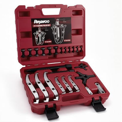 Reywoo Gear Puller Set, 3" and 6" Bearing Puller Kit for Pulley Gear Bearing Flywheel Removal, 2 Jaw & 3 Jaw Gear Puller with Reversible Jaws - size: Max External 3"&6"