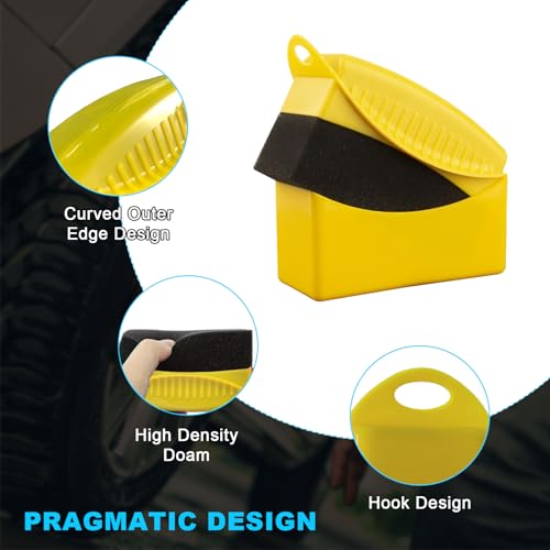 Augeny 2PCS Tire Dressing Applicator, Reusable Car Tire Shine Sponge Pad With Lid, Durable Foam Auto Wheel Detailing for Vehicle Waxing Polishing Cleaning (Yellow) - color: Yellow