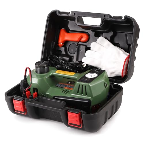 Electric Car Jack 5 Ton 12V Floor Jack with Inflator Pump Portable Hydraulic Jack Vehicle Lift for Car SUV Sedan MPV Tire Change with Led Light - color: New Version Green