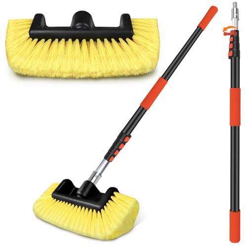 12FT Car Wash Brush with Extension Pole - Telescoping Long Handle Cleaning Tool with Non-Scratch Soft Bristles - Heavy Duty Aluminum Pole for RV, Truck, Boat, Solar Panels & High Windows