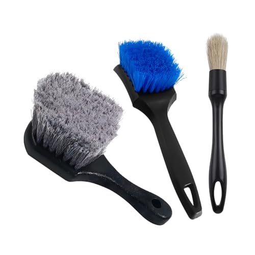 3PCS Car Wheel Tire Brush Kit, Soft and Stiff Bristle Vehicle Wheel Rim Cleaning Brush, Scratch-Free Automotive Tire Rim Cleaner Kit for Car Detailing, Universal for Sedan Van Truck