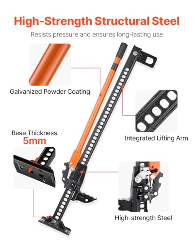 VEVOR Farm Jack, 42" Utility High Lift Farm Jack, 3.18 Ton (7,000 lbs) Capacity Ratcheting Off Road Utility Jacks, Heavy-Duty Lift Jacks with 5.12"-36.6" Lifting Range for Tractor, Truck, SUV - size: 42 inch