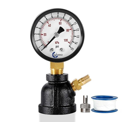 Gas Test Pressure Gauge 15 Pound, 15 PSI / 100 kPa, 3/4” FNPT Connection, Brass Valve, Forged Steel Bell Shape Body Assembly. - size: 3/4" FNPT 0-15 psi, style: Steel Black